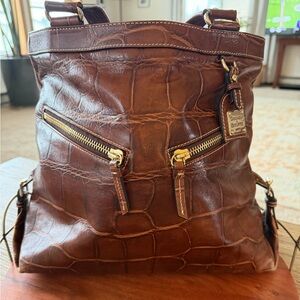 Dooney & Bourke Sarah Croc-Embossed Brown Leather Tote Bag